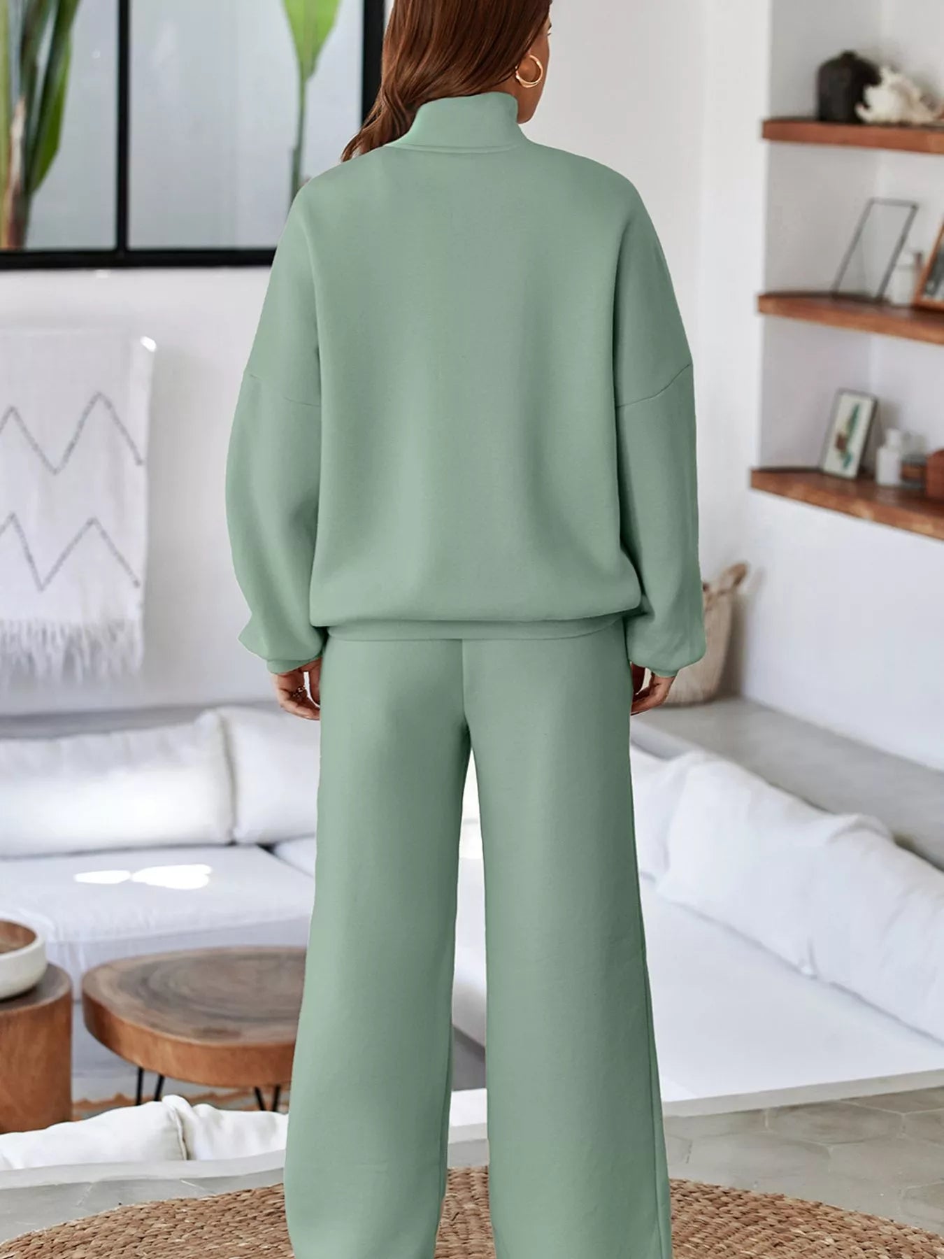 Drop Shoulder Zip Up Jacket & Drawstring Pants Set Activewear