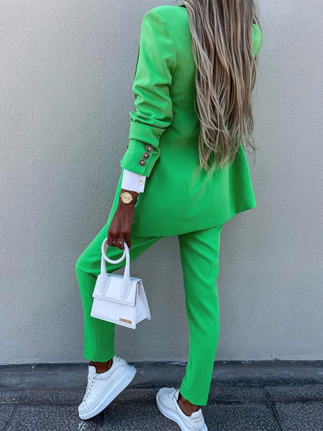 Lapel Collar Long Sleeve Blazer and Pants Set – Elegant Workwear Style