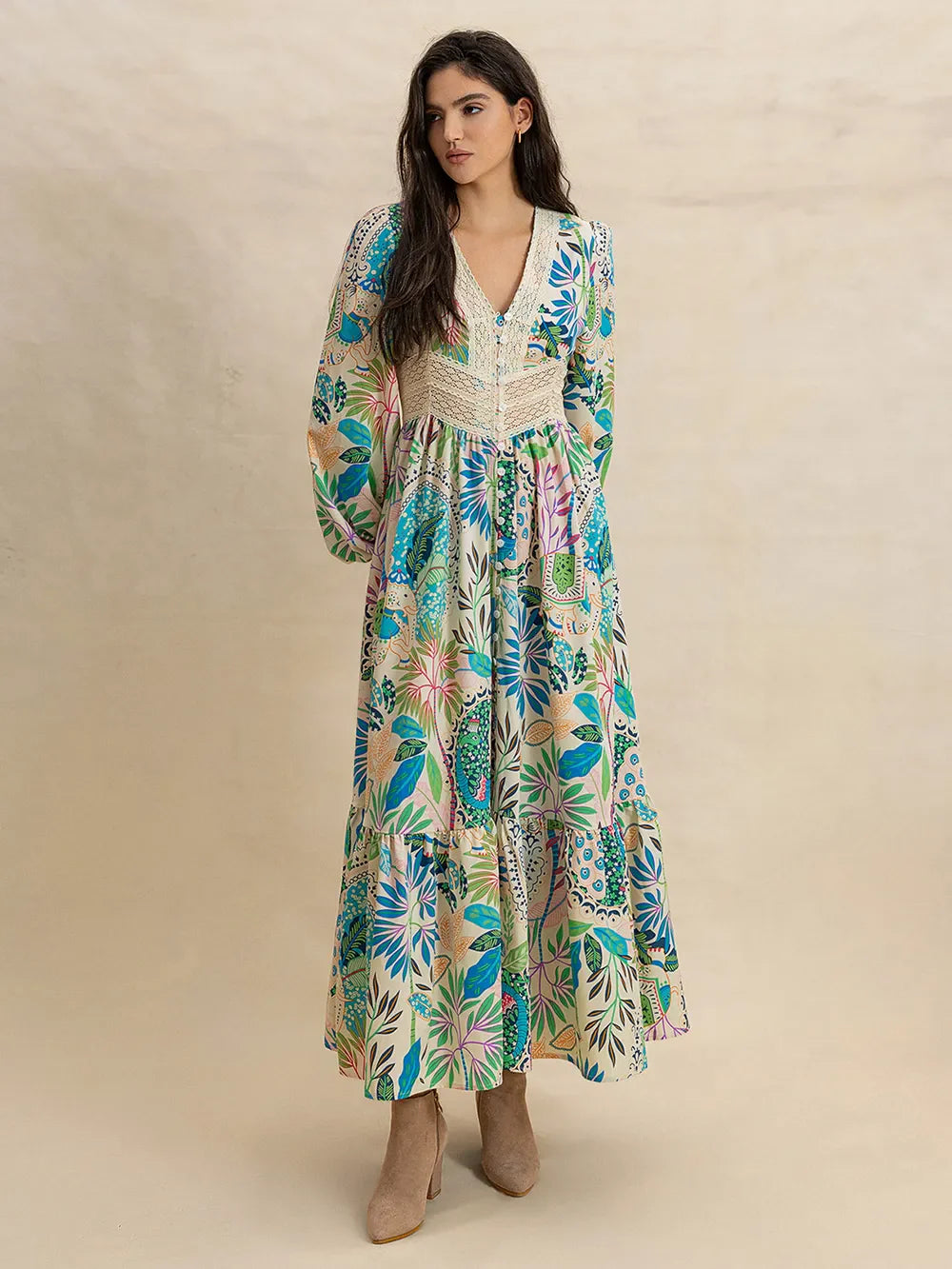 Slit Printed V-Neck Dress – Stylish & Breezy for Any Occasion