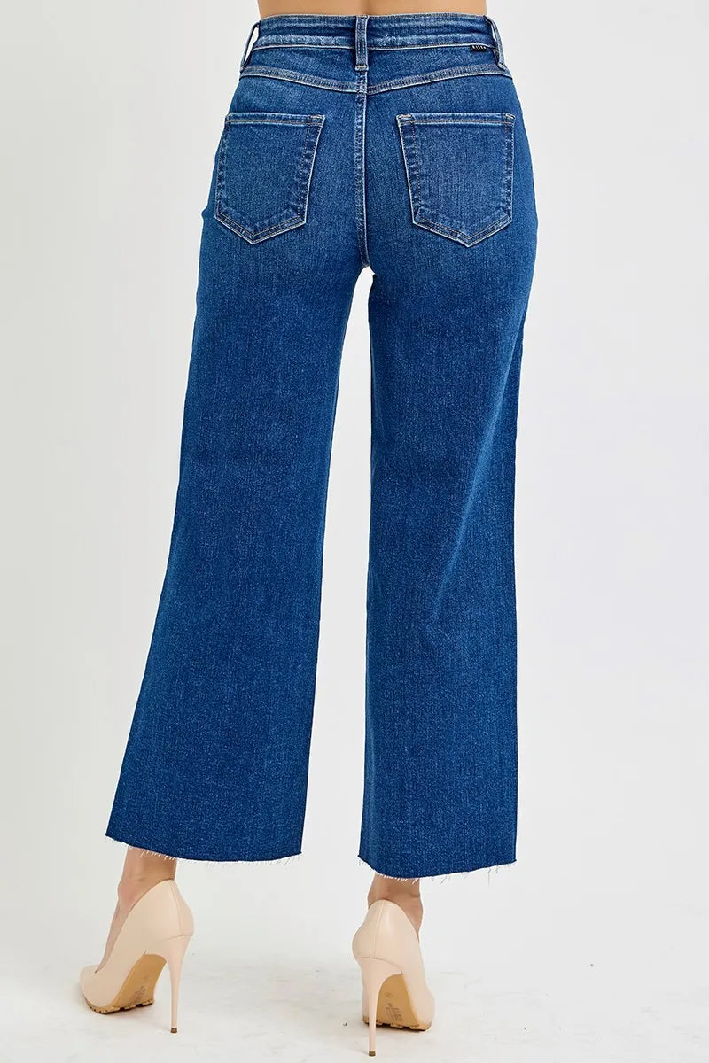 RISEN Full Size Tummy Control High Rise Wide Crop Jeans Plus Size