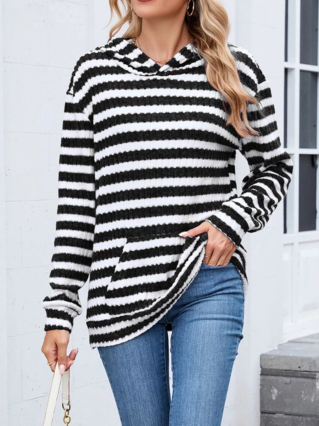Striped Dropped Shoulder Hoodie | Casual Women’s Cozy Pullover