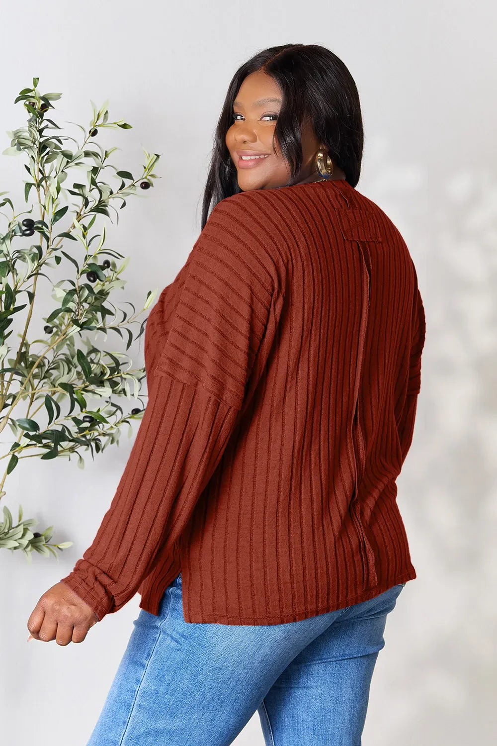 Basic Bae Full Size Ribbed Round Neck Slit Knit Top – Stylish Comfort