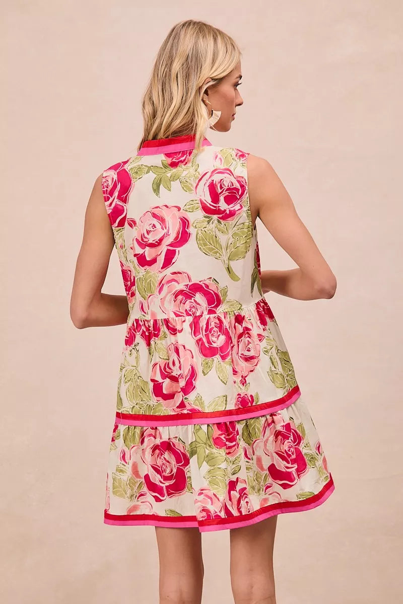 BiBi Floral Woven Contrast Edge Tiered Mini Dress | Centprime