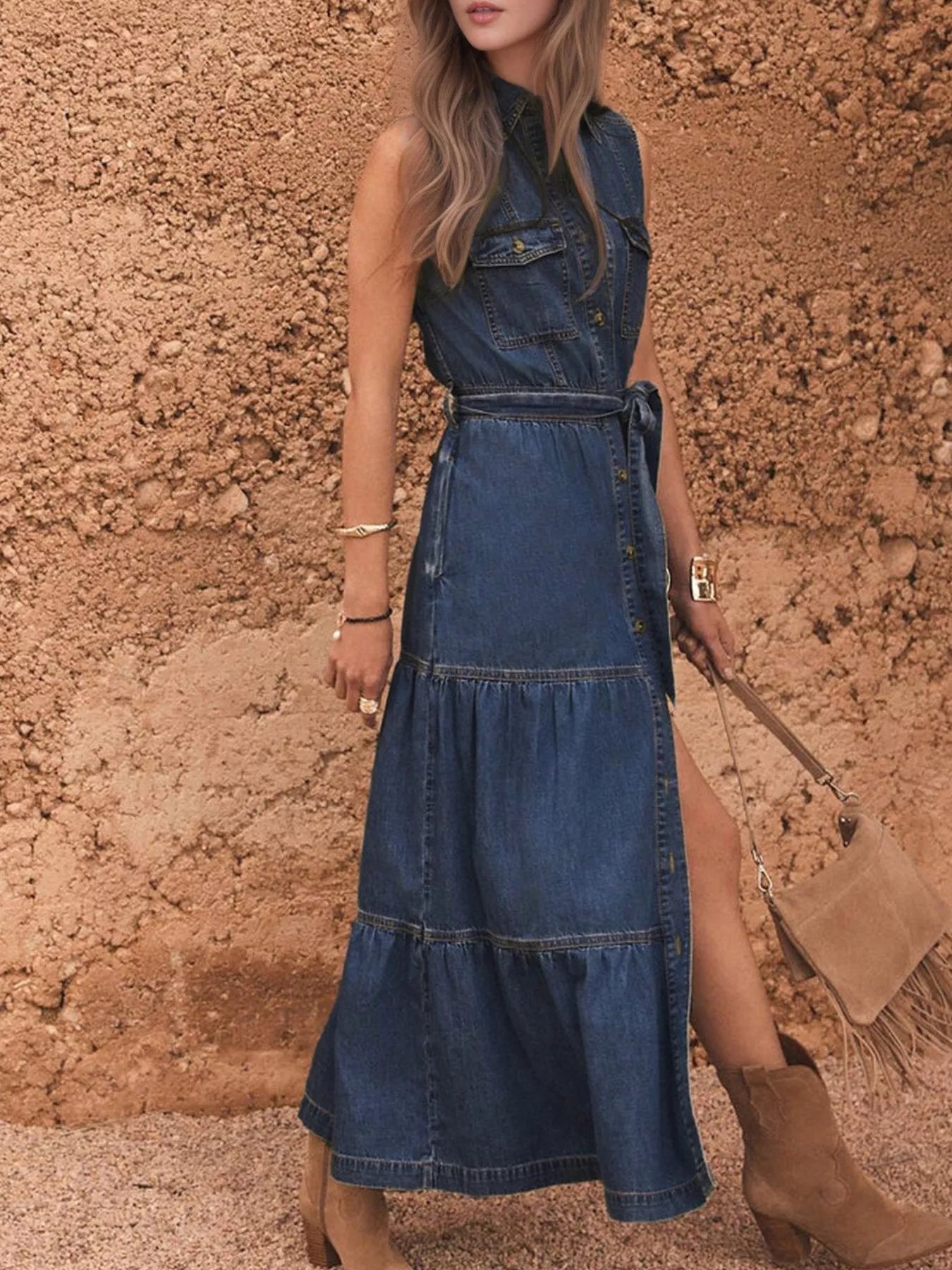 Button Front Sleeveless Denim Dress | Chic Women’s Casual Style