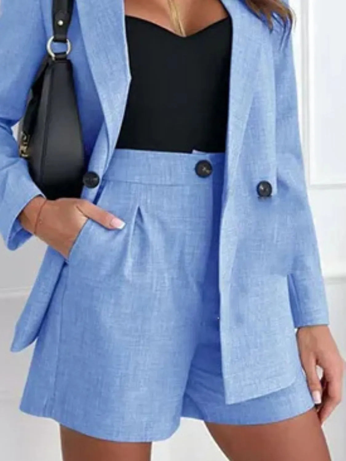 One Button Lapel Collar Blazer and Shorts Set – Chic & Stylish Look