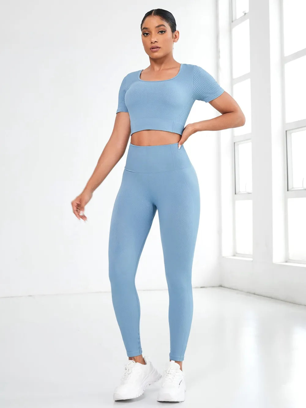 Round Neck Short Sleeve Top and Leggings Active Set | Womenswear