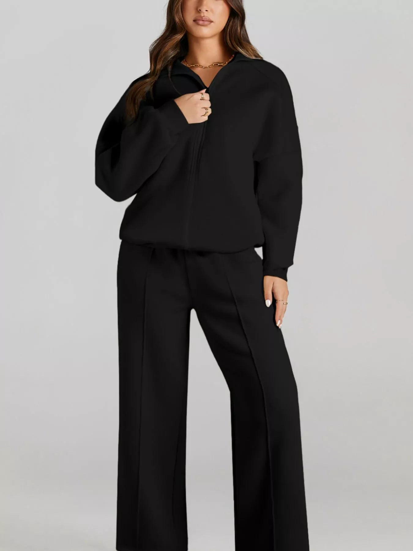 Drop Shoulder Zip Up Jacket & Drawstring Pants Set Activewear