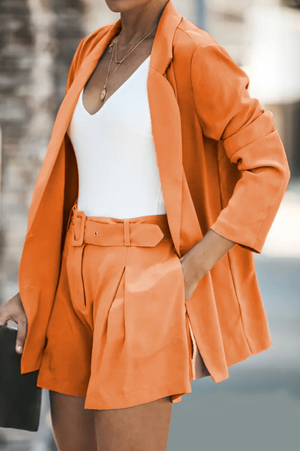 Longline Blazer and Shorts Set with Pockets – Stylish & Practical