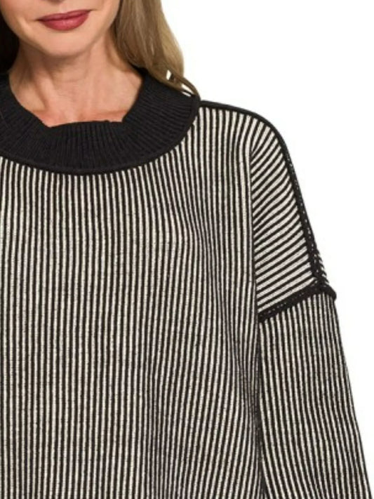 Exposed Seam Two Tone Ribbed Sweater by Zenana – Stylish & Cozy