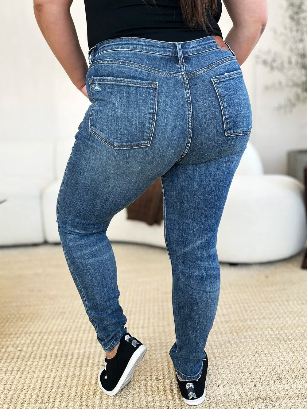 Judy Blue Full Size Mid Waist Distressed Slim Jeans | CentPrime Denim