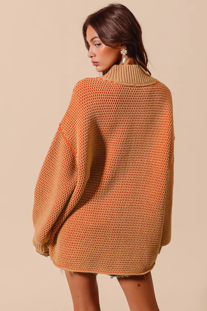SO ME Oversized Two Tone V Neck Sweater | CentPrime Fashion