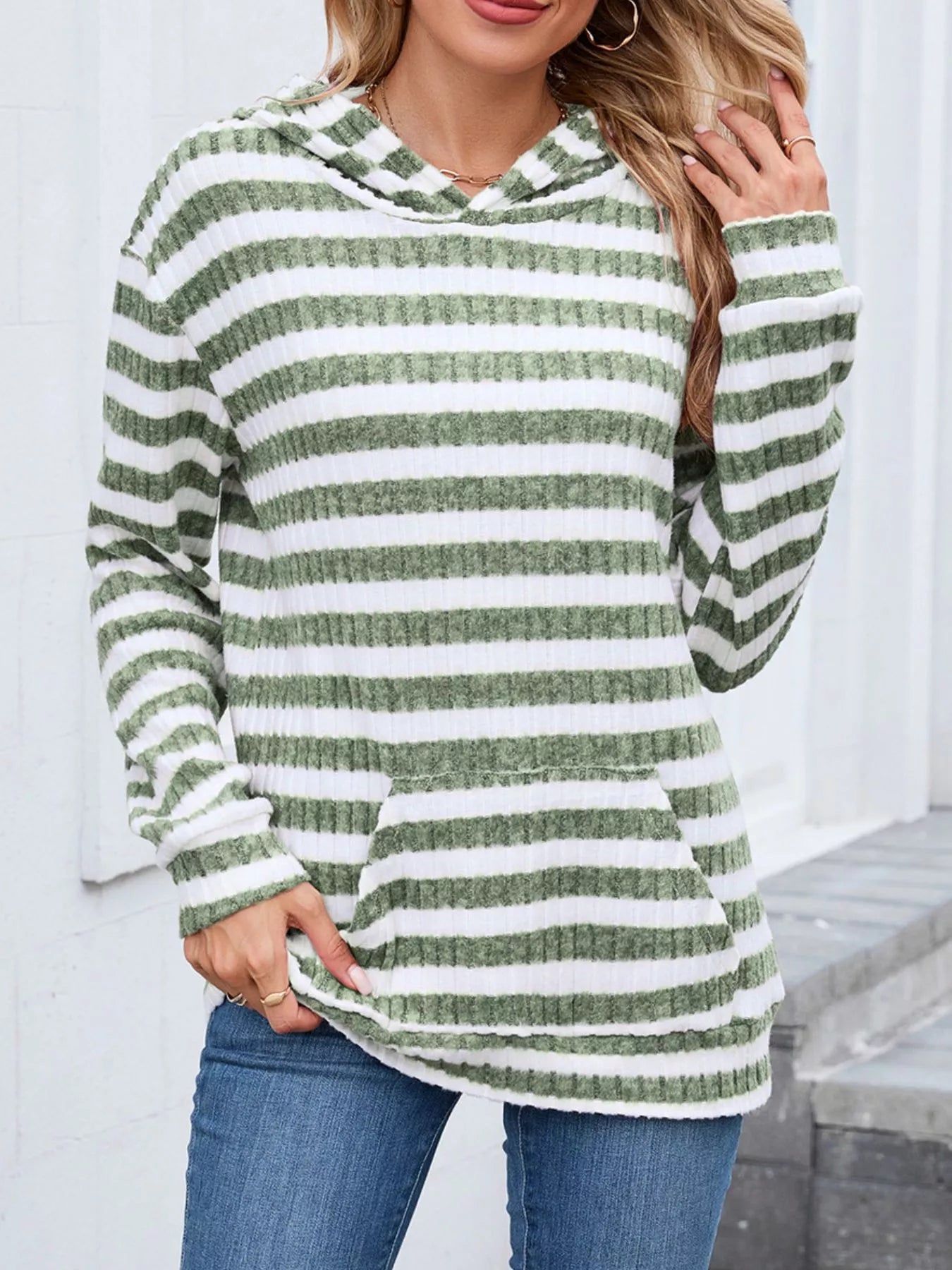 Striped Dropped Shoulder Hoodie | Casual Women’s Cozy Pullover