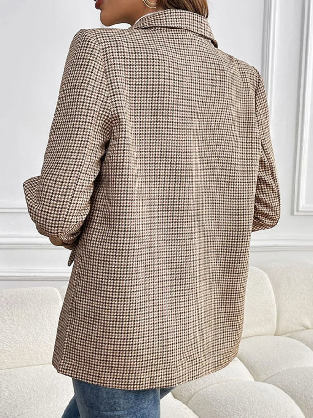 Perfee Plaid Lapel Collar Long Sleeve Blazer – Classic & Stylish Look