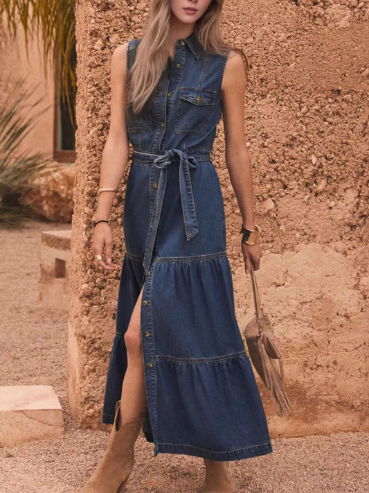 Button Front Sleeveless Denim Dress | Chic Women’s Casual Style