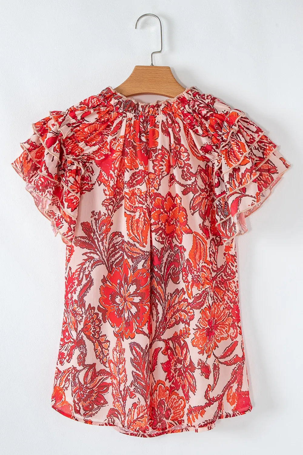 Vintage Floral Ruffle Sleeve V Neck Blouse – Feminine & Elegant Look