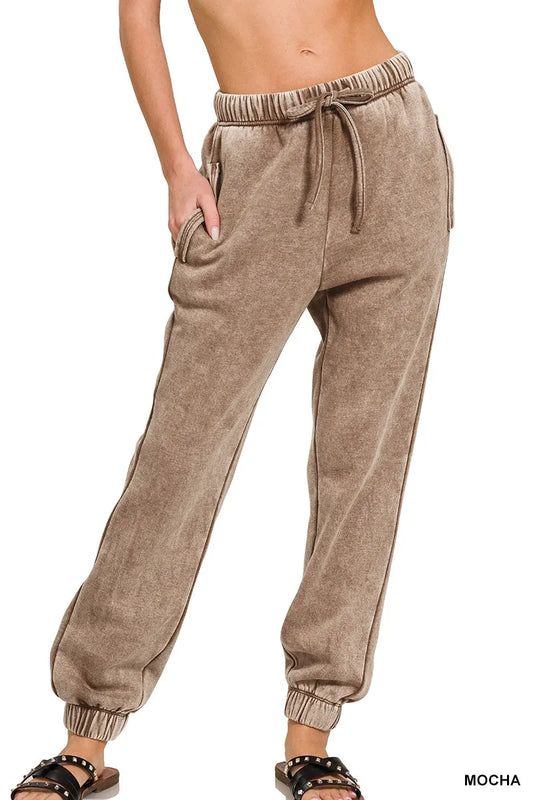 Zenana Acid Wash Fleece Sweatpants with Pockets | Cozy & Stylish