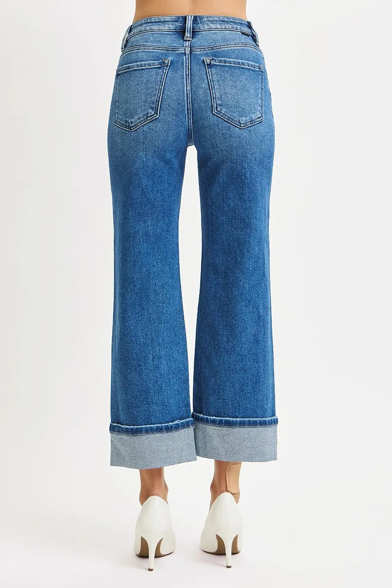 Mid Rise Crop Full Size Mid Rise Crop Straight Cuffed Jeans Plus Size