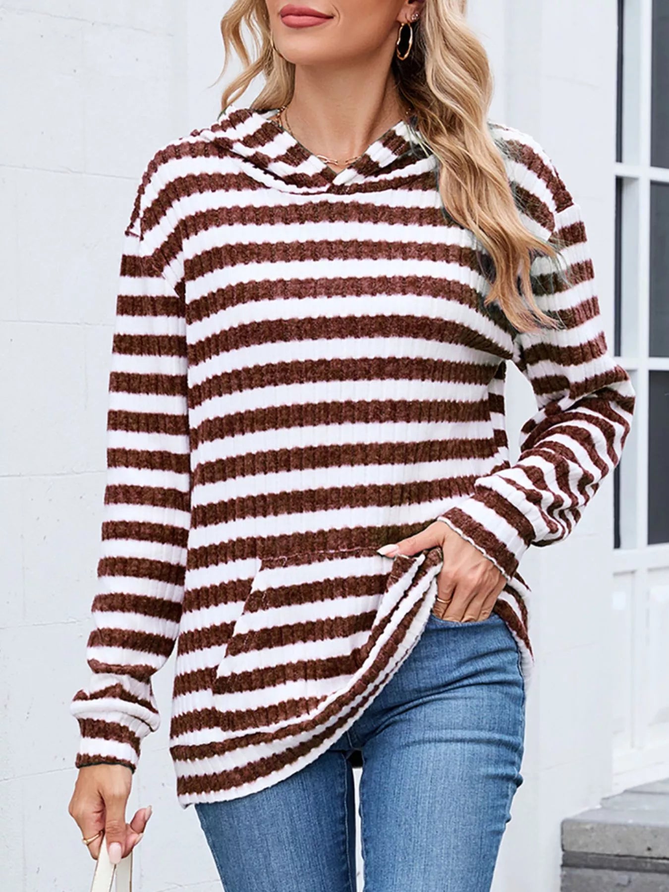Striped Dropped Shoulder Hoodie | Casual Women’s Cozy Pullover