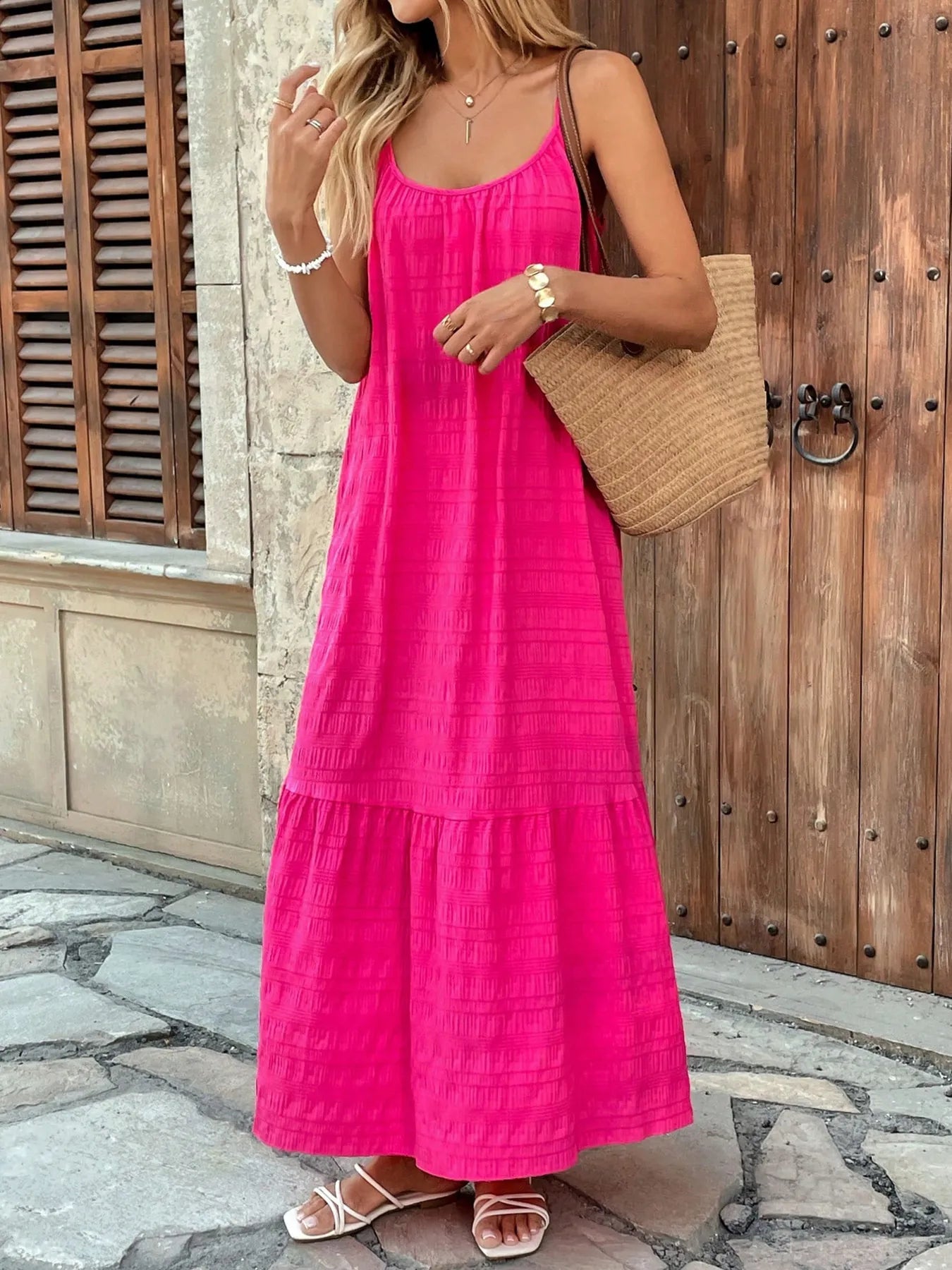 Scoop Neck Tiered Maxi Cami Dress – Flowing, Elegant Summer Style