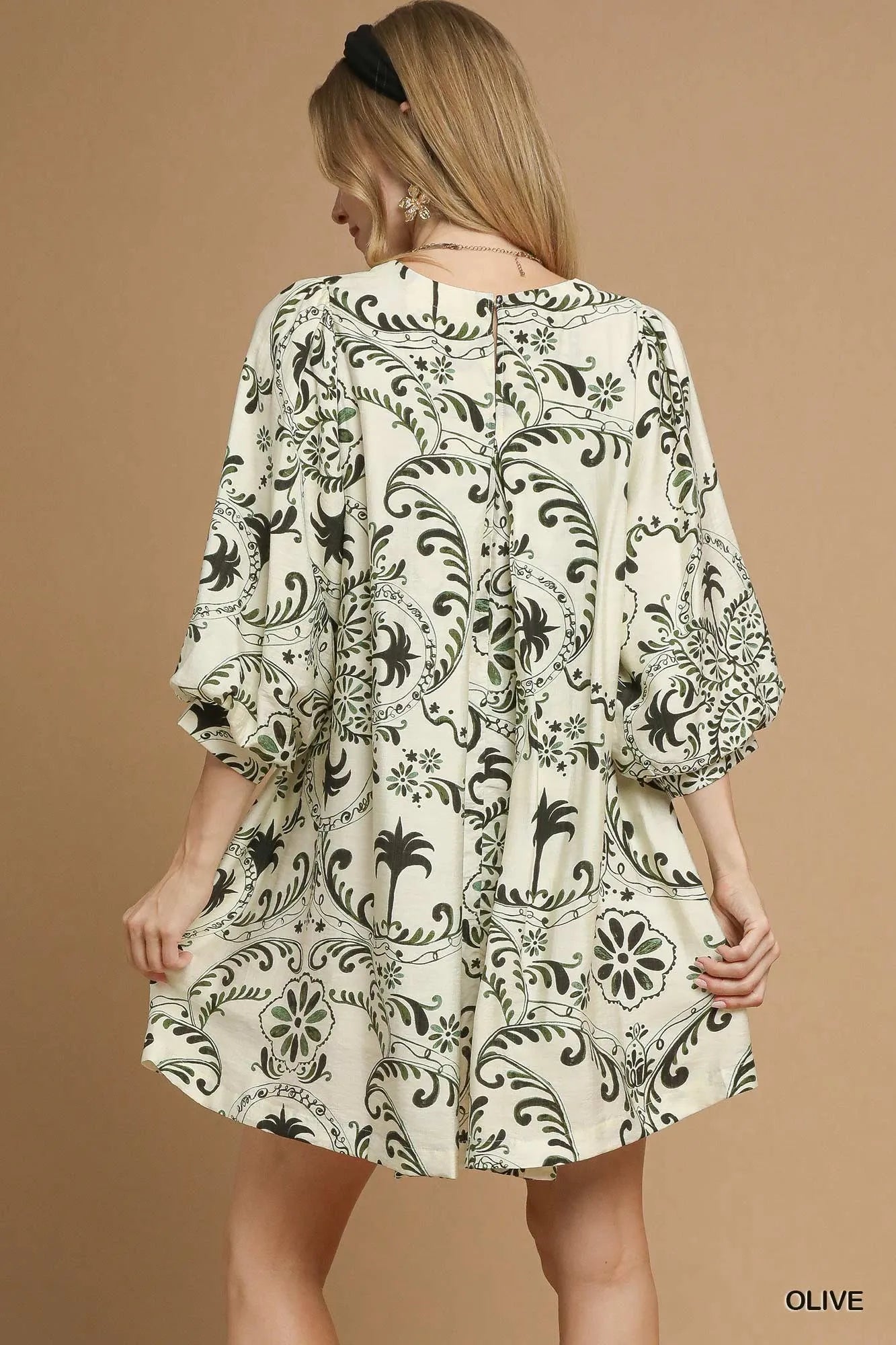 Umgee Boho Printed Balloon Sleeve Mini Dress – Stylish & Flowy