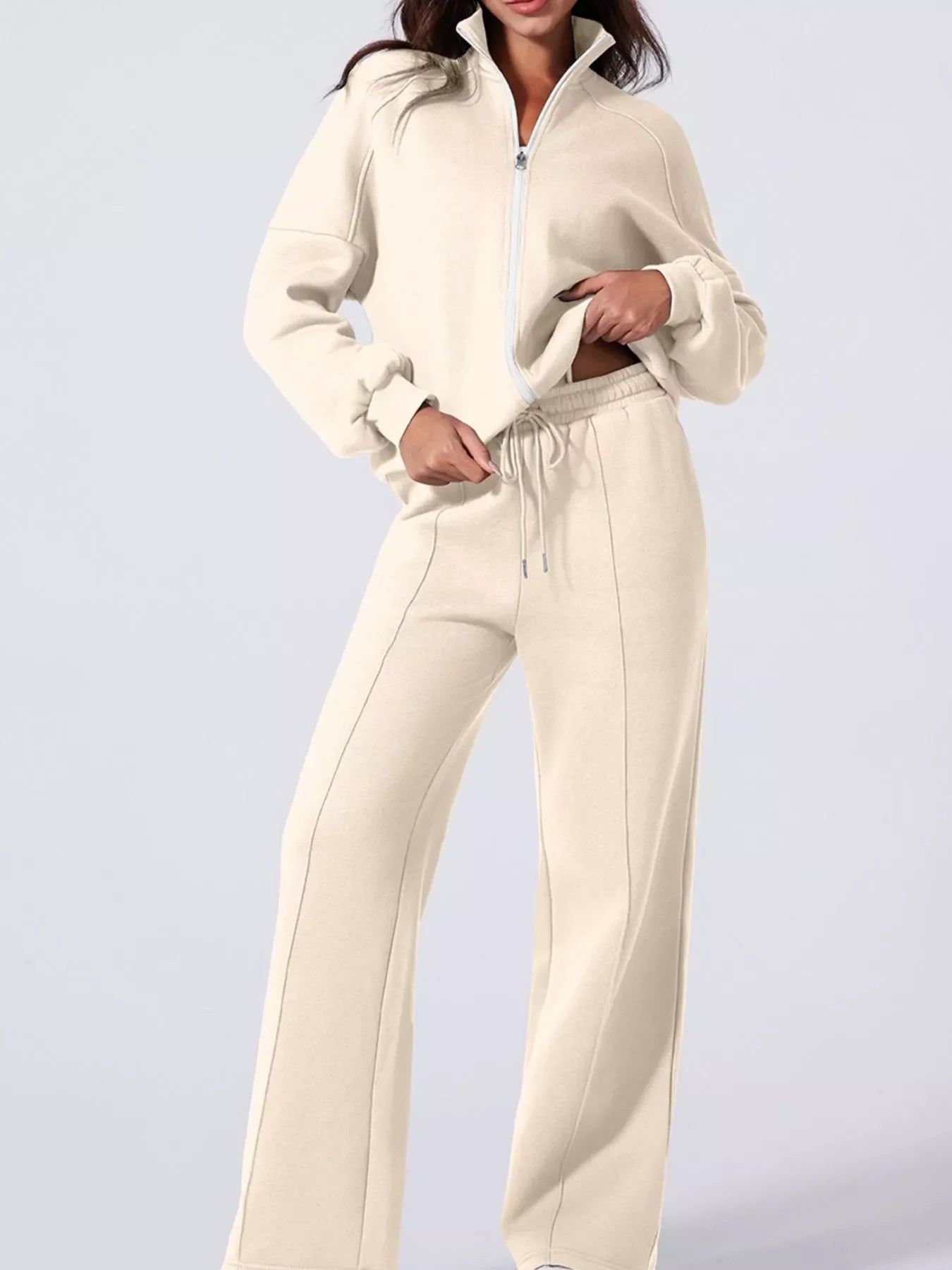 Drop Shoulder Zip Up Jacket & Drawstring Pants Set Activewear