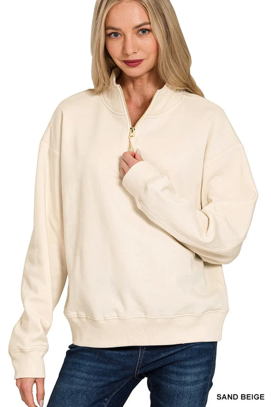 Zenana Fleece Half Zip Sweatshirt | Cozy Women’s Casual Pullover