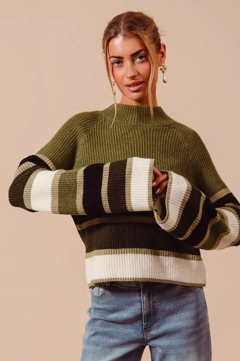 SO ME Multi Color Striped Mock Neck Sweater – Stylish & Cozy