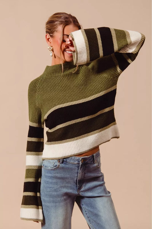SO ME Multi Color Striped Mock Neck Sweater – Stylish & Cozy