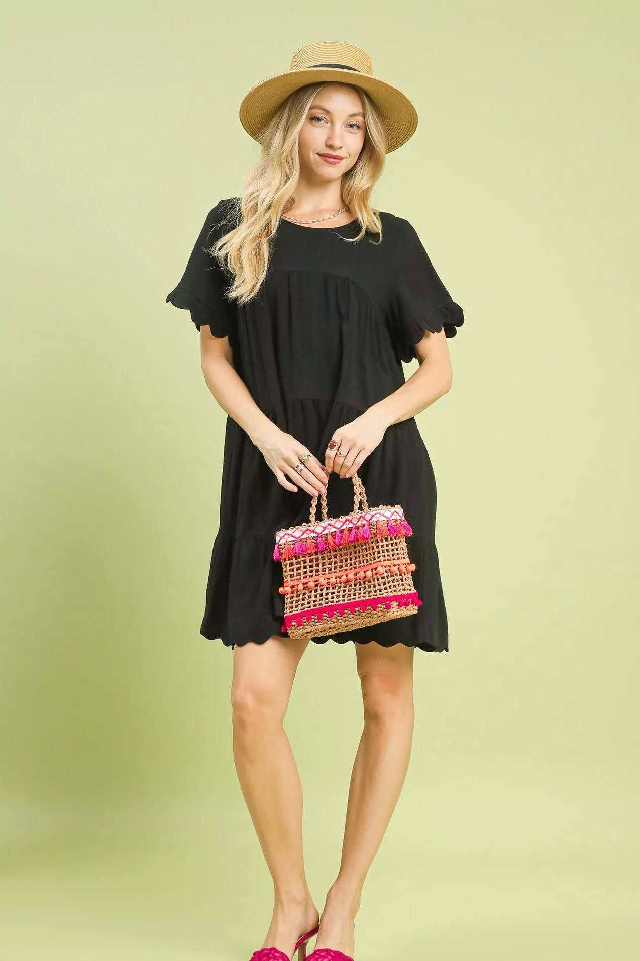 Umgee Linen Tiered Babydoll Dress with Ruffle Sleeves Light & Breezy