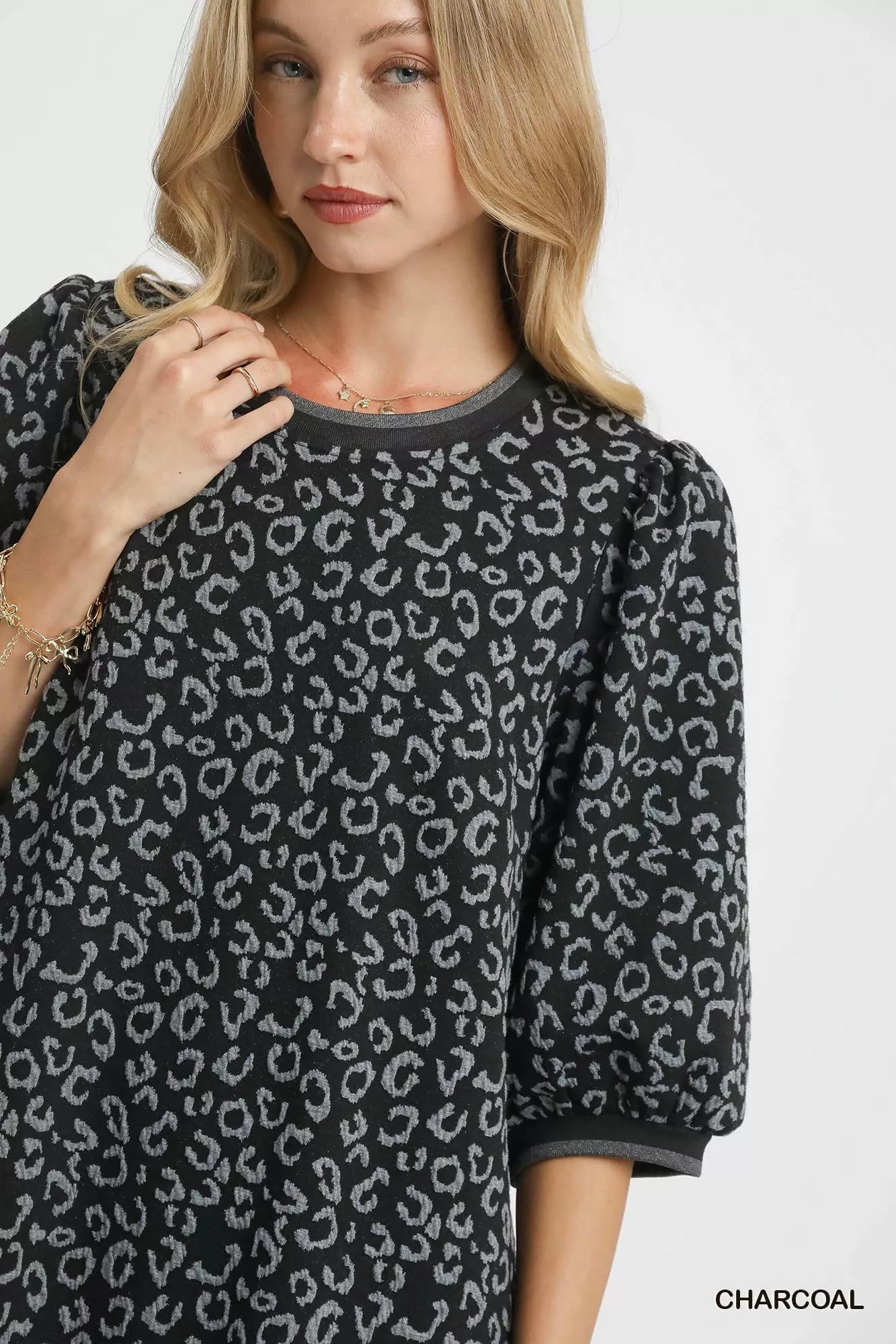 Umgee Leopard Print Jacquard Mini Dress Trendy Bold Animal Print Dress