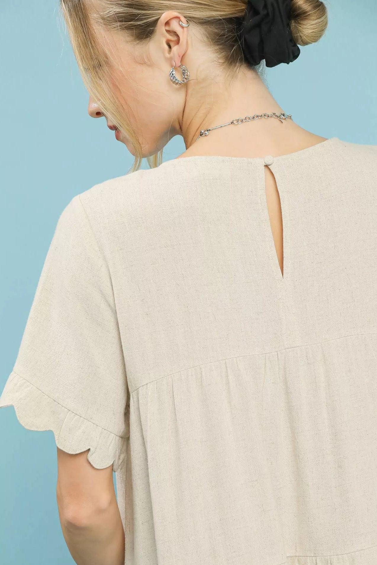 Umgee Linen Tiered Babydoll Dress with Ruffle Sleeves Light & Breezy