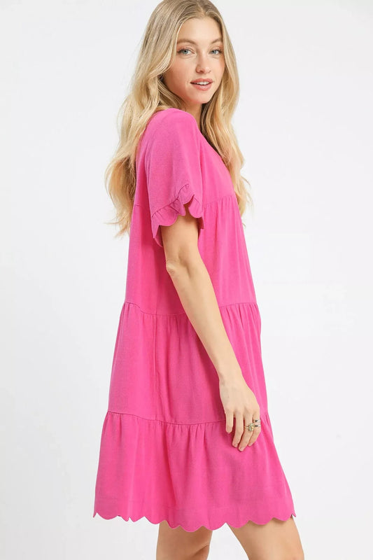 Umgee Linen Tiered Babydoll Dress with Ruffle Sleeves for Summer