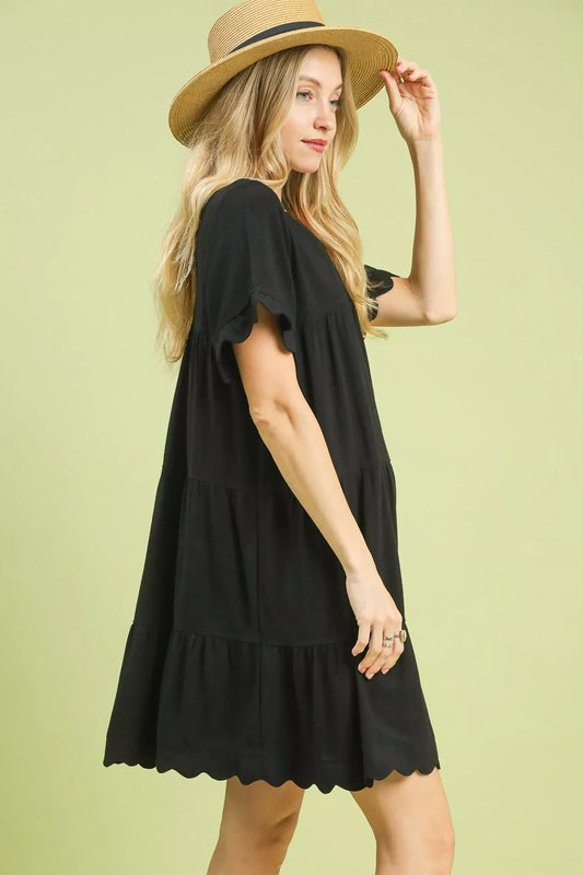 Umgee Linen Tiered Babydoll Dress with Ruffle Sleeves Light & Breezy