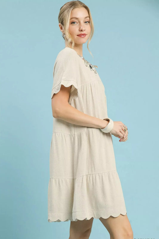 Umgee Linen Tiered Babydoll Dress with Ruffle Sleeves Light & Breezy
