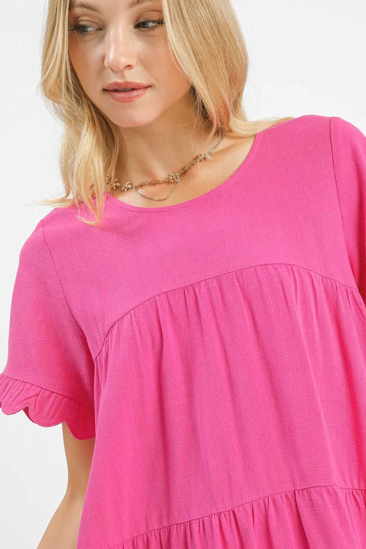 Umgee Linen Tiered Babydoll Dress with Ruffle Sleeves for Summer