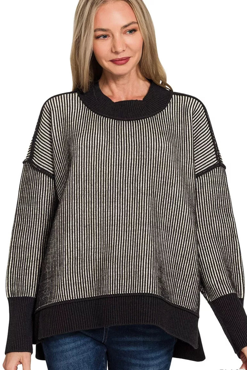 Exposed Seam Two Tone Ribbed Sweater by Zenana – Stylish & Cozy