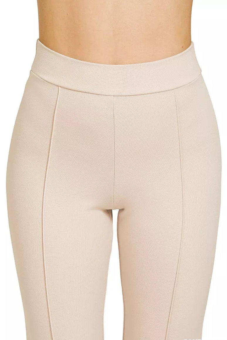 Front view of Zenana heavy ponte pintuck pants highlighting pintuck detail and stretchy waistband