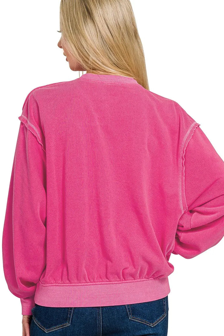 Zenana Soft Fleece Pigment Dye Round Neck Pullover | Cozy Style