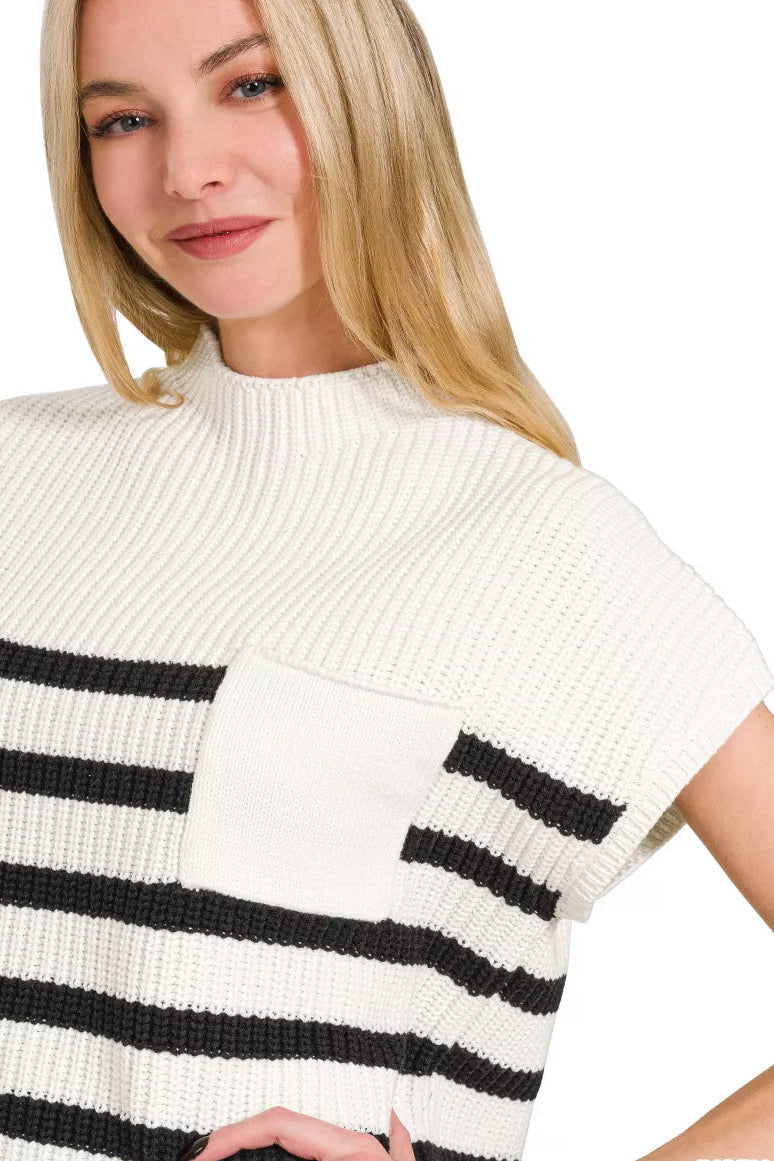 Zenana Short Sleeve Stripe Sweater – Stylish & Comfortable Knitwear