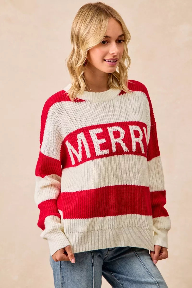 BiBi Christmas Merry Lettering Sweater | Cozy Holiday Knitwear