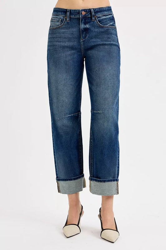 RISEN Slouchy Crop Jeans Barrel Cuffed for Relaxed Everyday Wear