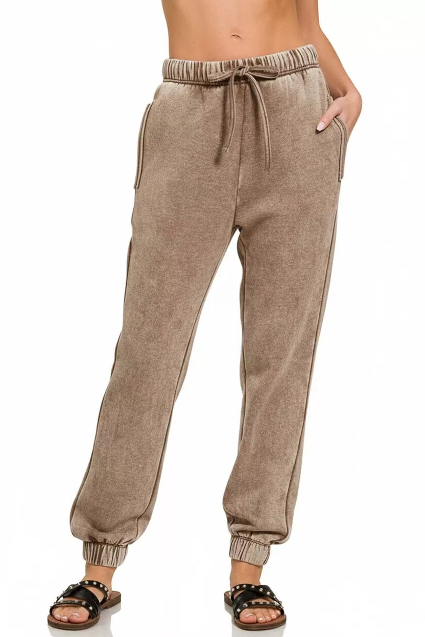 Zenana Acid Wash Fleece Sweatpants with Pockets | Cozy & Stylish