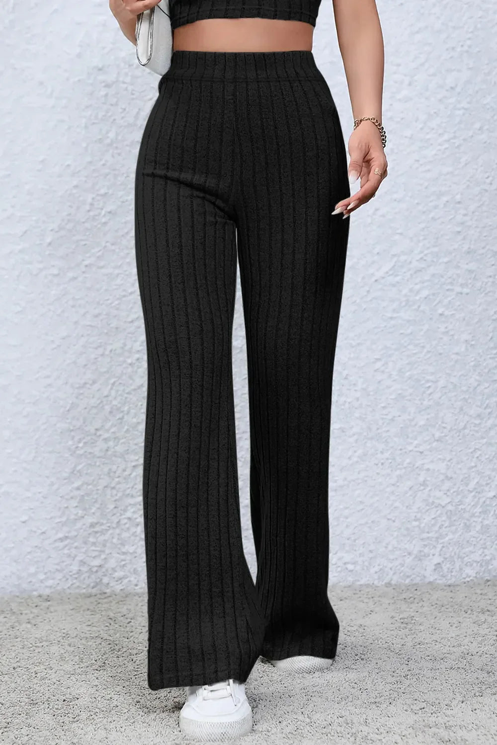 Basic Bae Full Size Ribbed High Waist Flare Pants for Women