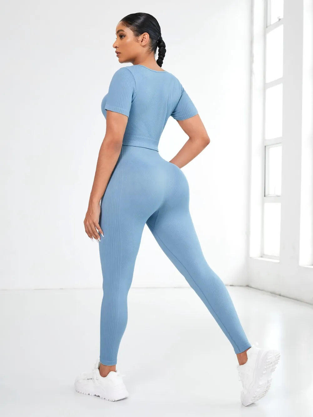 Round Neck Short Sleeve Top and Leggings Active Set | Womenswear
