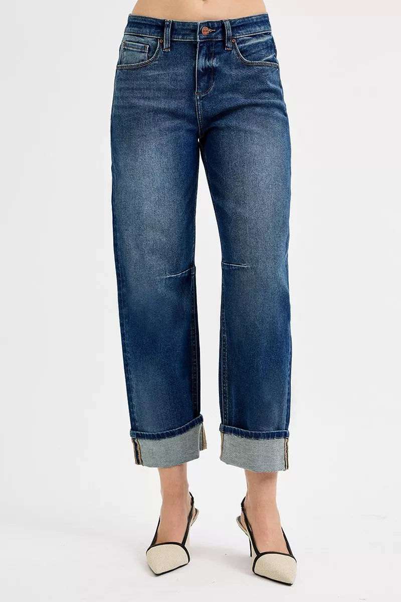 RISEN Slouchy Crop Jeans Barrel Cuffed for Relaxed Everyday Wear