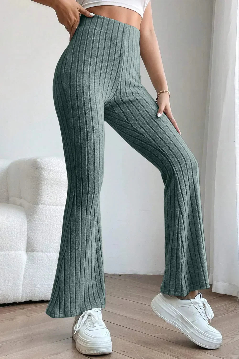 Basic Bae Full Size Ribbed High Waist Flare Pants for Women