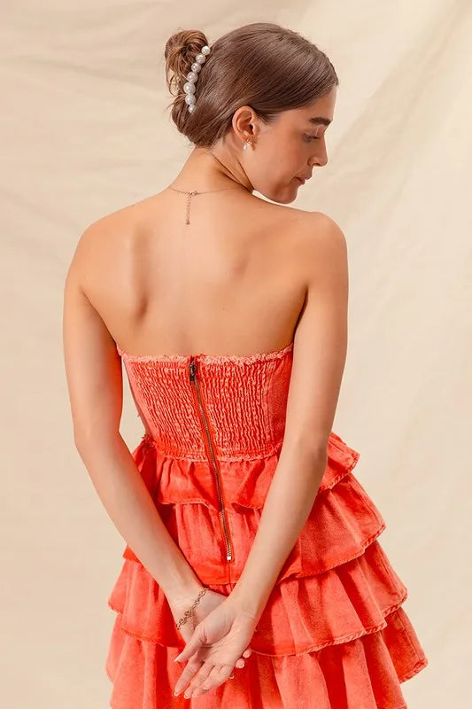 SO ME Strapless Ruffle Layered Dress - Playful Game Day Style
