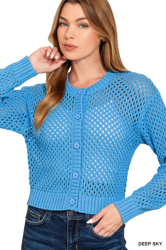 Zenana Button Down Lightweight Crochet Cardigan Sweater – Cozy Style