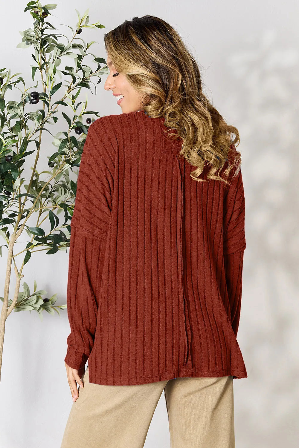 Basic Bae Full Size Ribbed Round Neck Slit Knit Top – Stylish Comfort