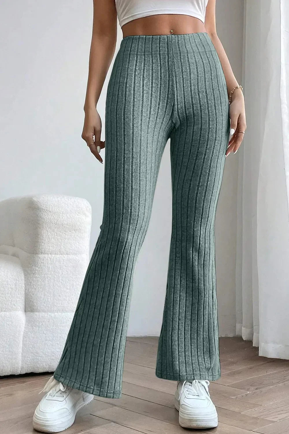Basic Bae Full Size Ribbed High Waist Flare Pants for Women